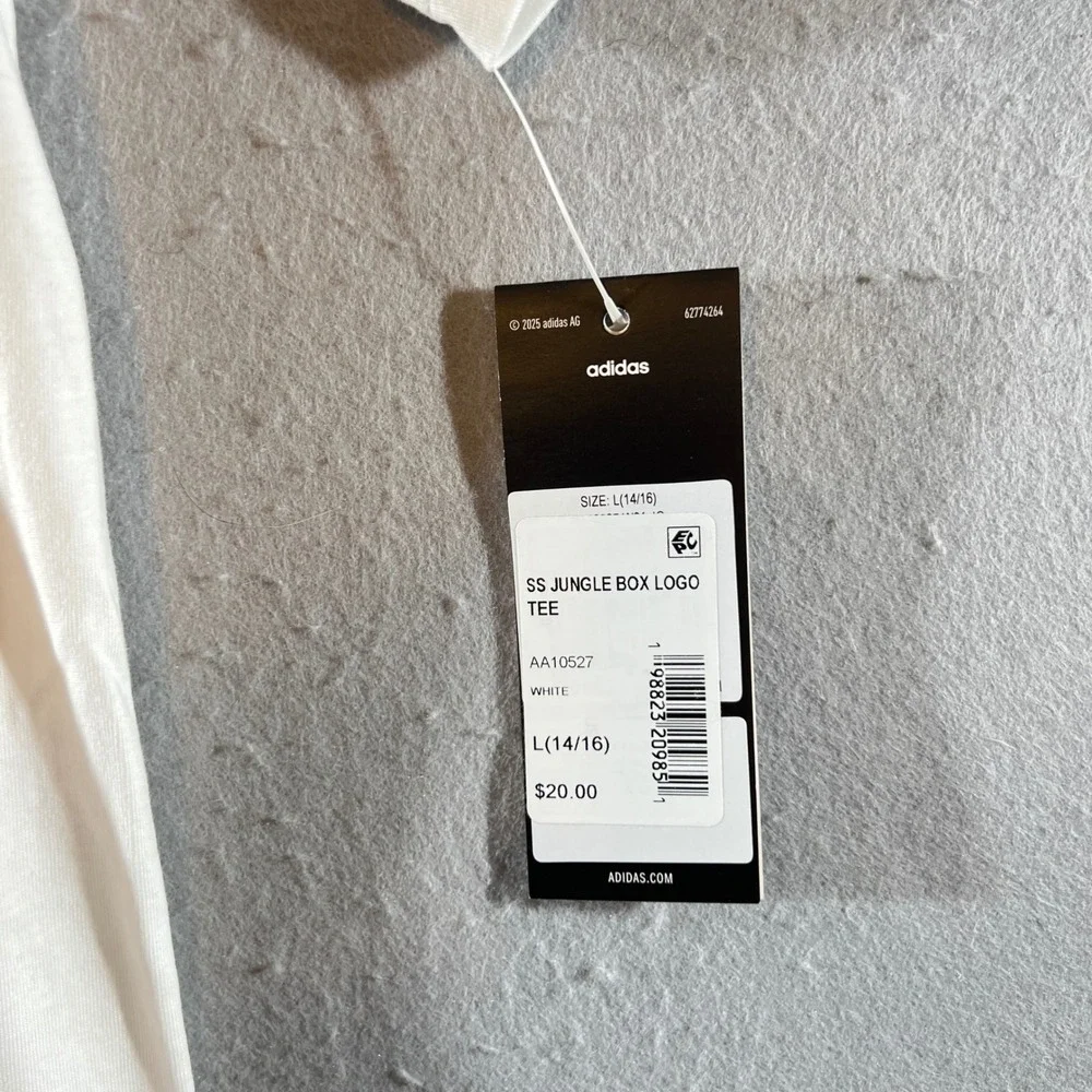 818 | NWT Adidas Jungle Box Logo Graphic Tee White Youth Large 14/16
